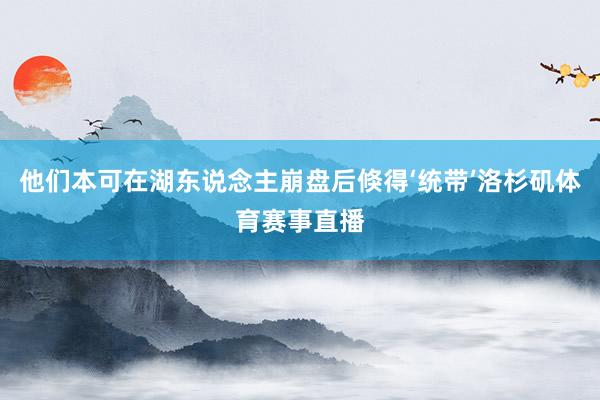 他们本可在湖东说念主崩盘后倏得‘统带’洛杉矶体育赛事直播