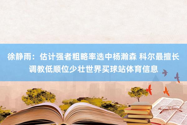 徐静雨：估计强者粗略率选中杨瀚森 科尔最擅长调教低顺位少壮世界买球站体育信息