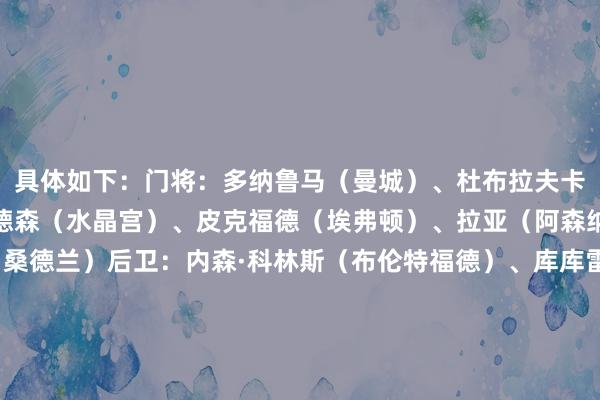 具体如下：门将：多纳鲁马（曼城）、杜布拉夫卡（伯恩利）、迪恩·亨德森（水晶宫）、皮克福德（埃弗顿）、拉亚（阿森纳）、罗宾·罗夫斯（桑德兰）后卫：内森·科林斯（布伦特福德）、库库雷利亚（切尔西）、马利克·迪乌夫（西汉姆联）、格伊（曼城）、刘易斯·霍尔（纽卡）、里斯·詹姆斯（切尔西）、卡约德（布伦特福德）、孔萨（阿斯顿维拉）、加布里埃尔（阿森纳）、穆基勒（桑德兰）、奥赖利（曼城）、萨利巴（阿森纳）、塞内西（伯恩茅斯）、塔科夫斯基（埃弗顿）、廷伯（阿森纳）、范德芬（热刺）、范戴克（利物浦）、范赫克（布莱顿）中场：埃利奥特·安德森（诺丁汉丛林）、凯塞多（切尔西）、卡塞米罗（曼联）、谢尔基（曼城）、B费（曼联）、恩佐（切尔西）、吉布斯-怀特（诺丁汉丛林）、吉马良斯（纽卡）、帕尔默（切尔西）、赖斯（阿森纳）、摩根·罗杰斯（阿斯顿维拉）、B席（曼城）、斯塔赫（利兹联）、索博斯洛伊（利物浦）、蒂莱曼斯（阿斯顿维拉）、亚当·沃顿（水晶宫）、哈里·威尔逊（富勒姆）、扎卡（桑德兰）前卫：鲍文（西汉姆联）、勒温（利兹联）、库尼亚（曼联）、埃基蒂克（利物浦）、约克雷斯（阿森纳）、哈兰德（曼城）、劳尔·希门尼斯（富勒姆）、克鲁皮（伯恩茅斯）、马特乌斯·马内（狼队）、姆伯莫（曼联）、若昂·佩德罗（切尔西）、里沙利松（热刺）、萨卡（阿森纳）、萨拉赫（利物浦）、塞梅尼奥（曼城）、伊戈尔·蒂亚戈（布伦特福德）、沃特金斯（阿斯顿维拉）、维尔贝克（布莱顿）    体育集锦